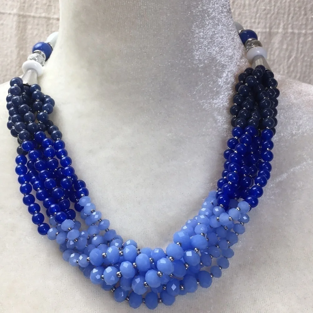 Talbots Beaded Necklace Blue Glass multi strand